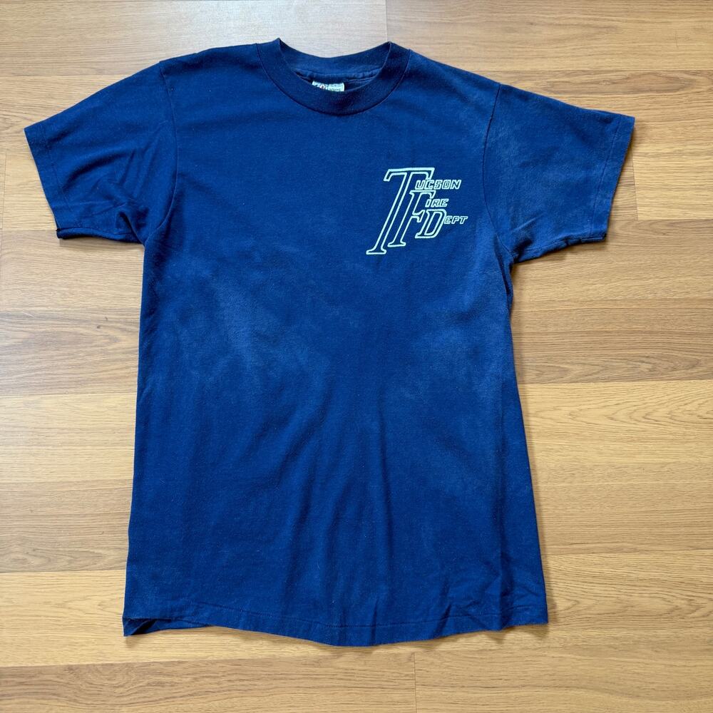 Vintage 80's Tucson Arizona Fire Department TFD Navy Blue Faded Shirt Sz Medium